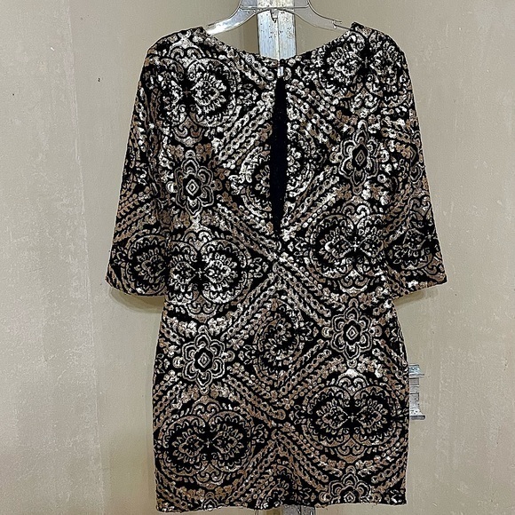 ARK&CO 3/4 SLEEVE BLACK/GOLD SEQUIN DRESS SZ LARGE - Picture 6 of 16